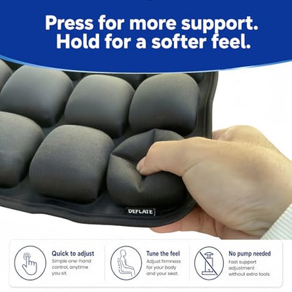 Airplane Seat Cushion, Inflatable Travel Cushion for Long Flights, Portable Travel Seat Cushion with Built-in Press Pump - color: Black L