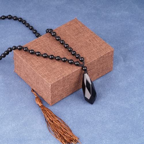 Black Obsidian Necklace Protection Pendant with Extended Bead Chain Healing Crystal Stone Amulet Necklace for Men Women - color: Angel Tear-Obsidian