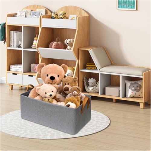 SNWDN 6 Pack Closet Cloth Storage Bins for Shelves, Medium Storage Baskets for Shelves, Fabric Bins for Closet organization with Handles（ Gray 15''L x 10''W x 8''H）