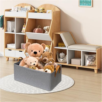 SNWDN 6 Pack Closet Cloth Storage Bins for Shelves, Medium Storage Baskets for Shelves, Fabric Bins for Closet organization with Handles（ Gray 15''L x 10''W x 8''H）