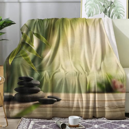 Zen Meditation Throw Blanket, Green Bamboo Stone Pattern Design Fleece Blanket for Bed Couch, Ultra Soft Plush Flannel, Zen Meditation Decor, Gifts, 30x40 - color: Light Green, size: Baby & Pet (30"x40")