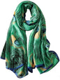 Large Shawl Scarf For Women Lightweight Wraps Silky Headscarf Long Sunscreen Scarfs - color: T23 Green Peacock Print / 70"x 35"
