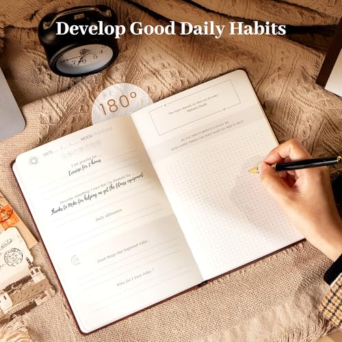Yoment Gratitude Journal for Men 13-Week Guided Productivity 5 Minute Daily Journal with Prompts for Mindfulness, Mental Health & Productivity - Guided Self Care Gift, Brown - color: Brown