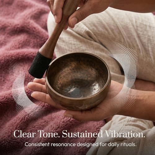 Silent Mind Tibetan Singing Bowl Set – Easy to Play & Beginner Friendly Meditation Bowl with Cushion & Mallet | Stress Relief & Mindfulness | Gift-Ready - color: Brown Glossy, size: Without Case