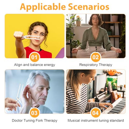Tuning Forks for Healing Set,Includes 128Hz, 136Hz, 256Hz, 384Hz,512Hz & Activator, Portable in Storage Pouch – Medical Grade Sound Healing Instruments for Chakra, Yoga, and Meditation