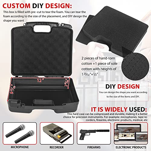 Portable Hard Case 12.2" x 9.85" x 3.77" with Customizable Diced Foam,Protects for Equipments, Electronics, Tools, Microphones, Recorder and More
