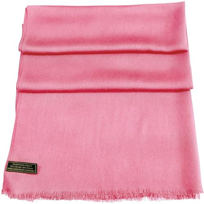 CJ Apparel Solid Color Fringe Design Fringe Shawl Scarf Wrap Stole Throw Head Wrap Pashmina Gift Hand Made in Nepal New - color: Rose Pink Fc1110