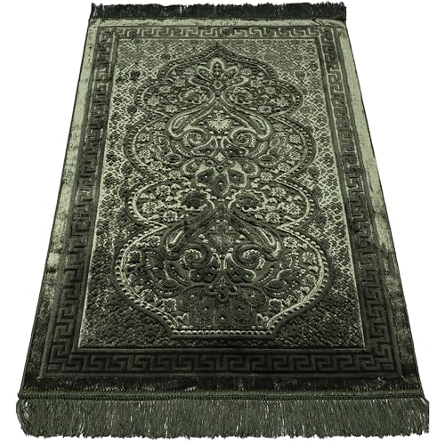 Modefa Luxury Velvet Prayer Rug with Prayer Beads | Soft Elegant Muslim Turkish Janamaz Sajada Carpet for Men and Women | Plain Solid Prayer Mat Ramadan Eid Gift - Paisley (Dark Green) - color: Dark Green