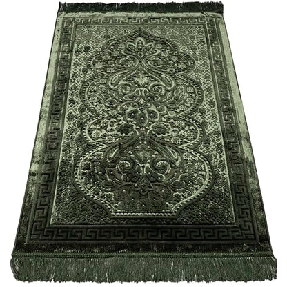 Modefa Luxury Velvet Prayer Rug with Prayer Beads | Soft Elegant Muslim Turkish Janamaz Sajada Carpet for Men and Women | Plain Solid Prayer Mat Ramadan Eid Gift - Paisley (Dark Green) - color: Dark Green