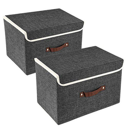 Collapsible Storage Boxes, Washable Fabric Storage Bins with Lids, 14.9x9.8x9.8 inches, 2 Pack, Black