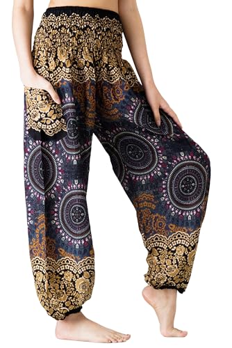 B BANGKOK PANTS Harem Pants Women Yoga Boho Clothes with Pockets - color: Bohorose Grey, size: One Size