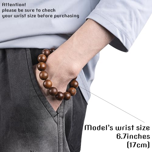 Hand-Inlaid Jujube Wood Scripture Bracelet – Yin-Yang Om Carved Buddhist Meditation Beads with Sacred Symbols, Natural Earth Tone Jewelry for Spiritual Protection & Mindfulness.