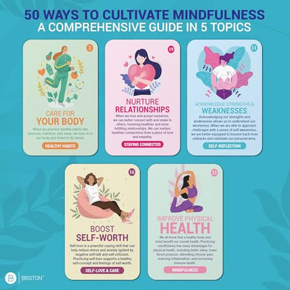 Briston Positivity Pulse Affirmation Cards for Mindfulness and Self Care – 50 Daily Positive Quote Cards for Motivation, Anxiety Relief, Gratitude, Mental Health, Confidence, and Personal Growth