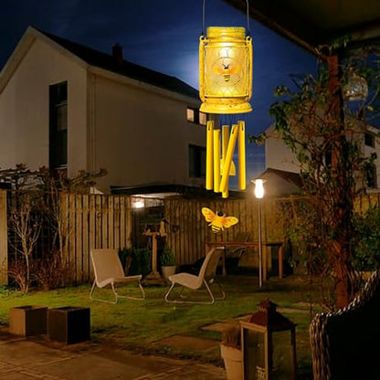1 Pack Solar Bee Wind Chimes for Outside, Mother' s Day Gifts for Mom Women Grandma, Solar Mason Jar Wind Chime Light Unique Hanging Wind Chimes Outdoor, IP65 Waterproof for Yard Garden Terrace - size: 1 pack-bee jar wind chime