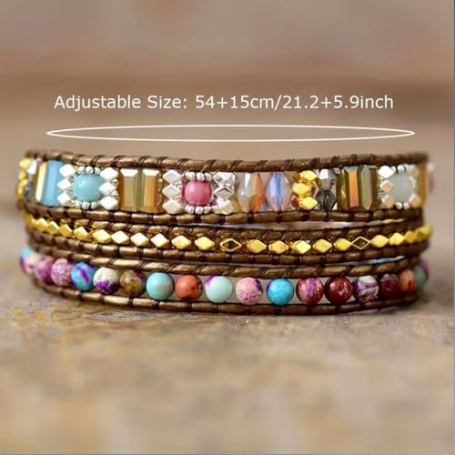 Boho Wrap Bead Bracelet for Women - Handmade Adjustable Natural Stone Beaded Bracelets Yoga Healing Bracelet Bangle Hippie Jewelry - color: Mixed beads