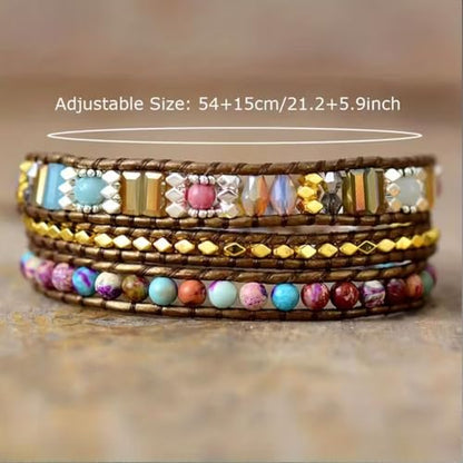 Boho Wrap Bead Bracelet for Women - Handmade Adjustable Natural Stone Beaded Bracelets Yoga Healing Bracelet Bangle Hippie Jewelry - color: Mixed beads