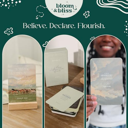 Positive Affirmation Cards | 50 Bible Verse Card + Display Stand | Scripture, Prayer, and Faith Cards | Inspirational for Christians, Men & Women