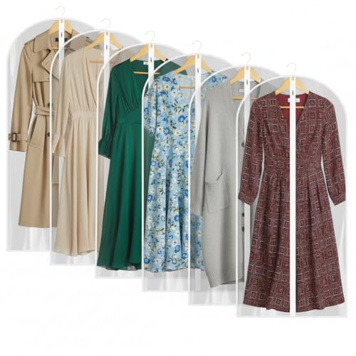 All Clear Garment Bags for Travel - 48” PEVA Waterproof Suit Cover with Zipper for Hanging Clothes, long dress - Durable Dresser for Closet Storage, Dustproof & Moisture Resistant - 48”/6 Pack - size: 48" -6 Pack