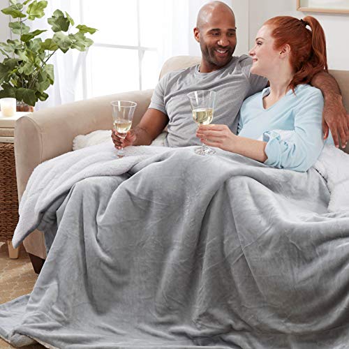 Sherpa Throw Blanket Super Soft Reversible Ultra Luxurious Plush Blanket, 60 x 80 inches, Silver/White - color: Silver / White, size: Twin (60" x 80")