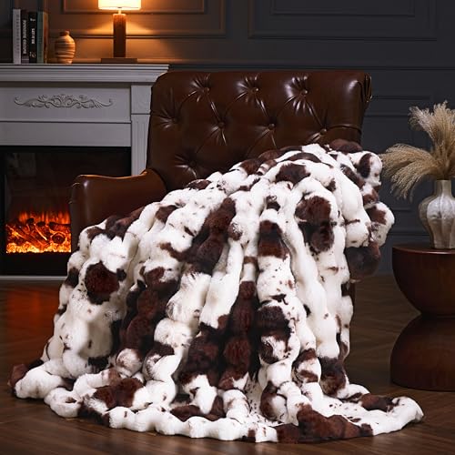 Faux Fur Throw Blanket for Couch, Fluffy Fuzzy Plush Bubble Blanket, Soft Warm Cozy Shaggy Rabbit Blanket, Luxury Decorative Gifts for Sofa Bedroom Living Room, 60x50inch (Cow Print-Brown) - color: Cow Print-brown, size: 60x50inch