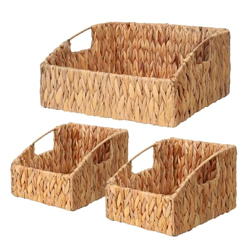 Rattan Storage Baskets, Handwoven Wicker Storage Bins with Built-in Handles, Storage Container Baskets for Shelves, Bedroom, Bathroom, Laundry Room or Kitchen(Natural) - color: Yellow