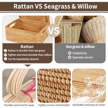 Rattan Basket With Lid, Large Lidded Basket For Storage(15.75" L×14.17" W×11.81" H) - size: 15.75"×14.17" ×11.81"