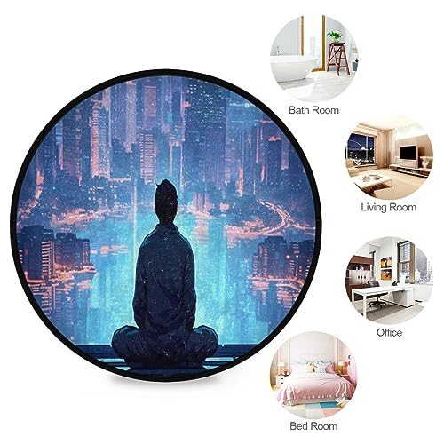 Premium 3ft Round Area Rug Meditating Figure Design Rug Soft Non-Slip Ideal for Kitchen Living Room Bedroom Washable & Durable