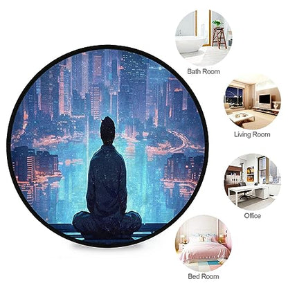 Premium 3ft Round Area Rug Meditating Figure Design Rug Soft Non-Slip Ideal for Kitchen Living Room Bedroom Washable & Durable