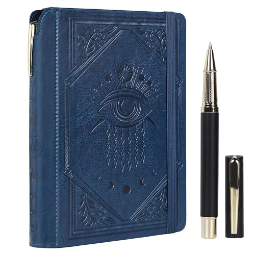 TIEFOSSI Lined Journal Notebook for Women Men, Leather Journal with Pen, A5 Evil Eye Hardcover Notebook for Work, Journaling, Travel & School, 100 GSM Thick Paper, 320 Numbered Pages, 6.2 x 8.3 in - color: Navy