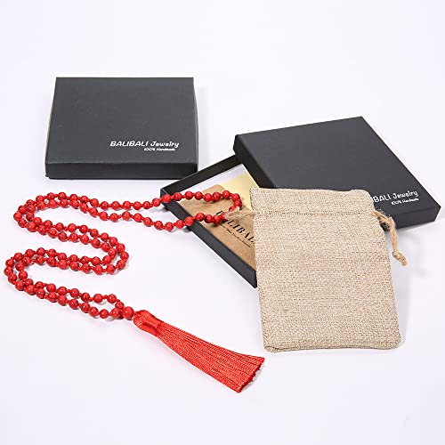 6MM Mala Beads Necklace Natural Amazonite Stone Meditation Statement Necklace Japa Yoga Rosary Prayer Charm Beaded Tassel Necklace - style: Natural Red Turquoise