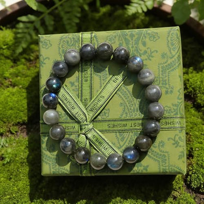 Natural Handmade Healing Chakra Bracelet - color: 12m-labradorite-FOR 8-8.7 INCH WRIST