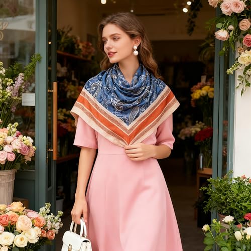 35" Head Scarf Large Square Scarf Like Cotton Hairscarf Fashion Scarves Bandana Night Sleeping Wraps for Women B01 - color: Blue Paisley