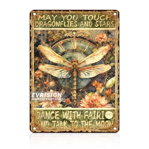 Dragonfly Vintage Metal Tin Sign May You Touch Dragonflies And Stars Dance With Fairies And Talk To The Moon For Dragonfly Lovers Fantasy Decor Home Bedroom Living Room Wall Art 12x16inch - color: Dragonfly, size: 30X40cm(12x16inch)