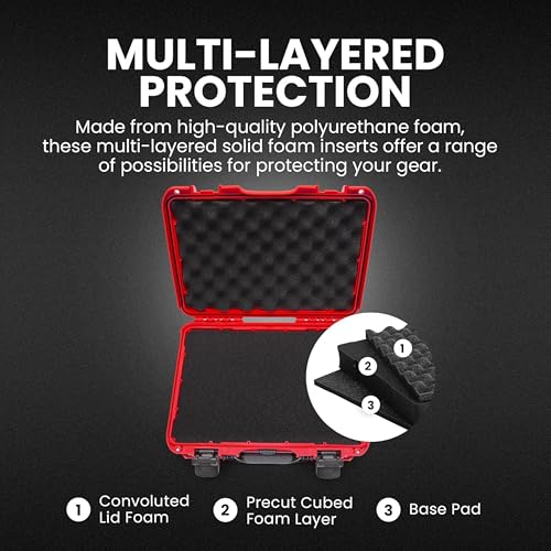 NANUK 910 Hard Case with Customizable Cubed Foam, IP67 Waterproof, Dustproof and Impact Resistant, 14.3” x 11.1” x 4.7”, Rugged Construction for Ultimate Protection, Made in Canada – Red - color: Red, style: Cubed Foam