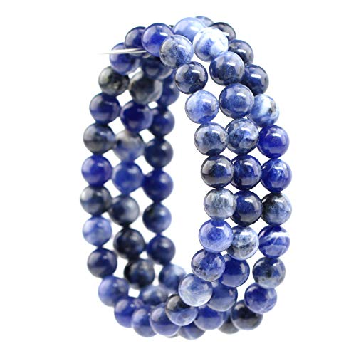 Natural Gemstones Bracelet 8mm Chakra Round Beads Energy Power Crystal Reiki Healing Elastic Stretch 7 Inch for Women Men Unisex - color: Sodalite