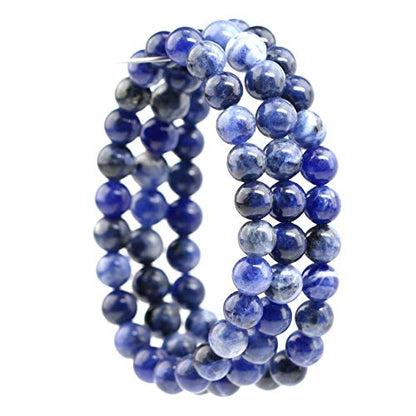 Natural Gemstones Bracelet 8mm Chakra Round Beads Energy Power Crystal Reiki Healing Elastic Stretch 7 Inch for Women Men Unisex - color: Sodalite