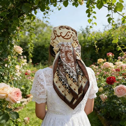 35" Head Scarf Large Square Scarf Like Cotton Hairscarf Fashion Scarves Bandana Night Sleeping Wraps for Women B01 - color: Coffee Paisley