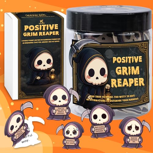 Emotional Support Grim Reaper – Positive Grim Reaper Jar, Dark Humor Spooky Gifts, Halloween Basket Stuffers for Adults Women Men & Funny Halloween Gifts for Adults, Coworkers, Boo Basket Stuffers - color: Positive Grim Reaper