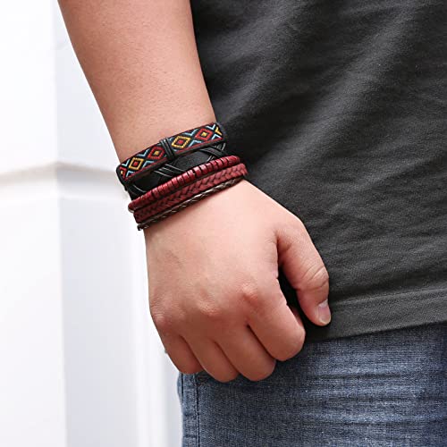 HZMAN Wrap Bracelets Men Women, Hemp Cords Wood Beads Ethnic Tribal Bracelets, Leather Wristbands - style: 2Pcs Leather Bracelets