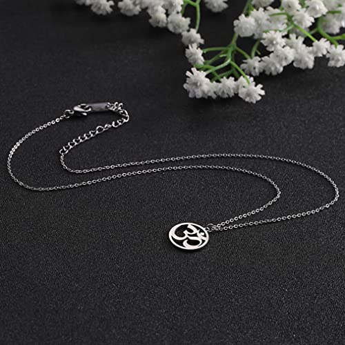 UNIFT Necklace For Women- Aum Om Ohm Sanskrit Symbol Round Pendant Beaded Double Layer Chain Charm Necklace,Hinduism Yoga Sanskrit Personalized Amulet Dainty Pendant Necklace Jewelry - color: single chain - silver