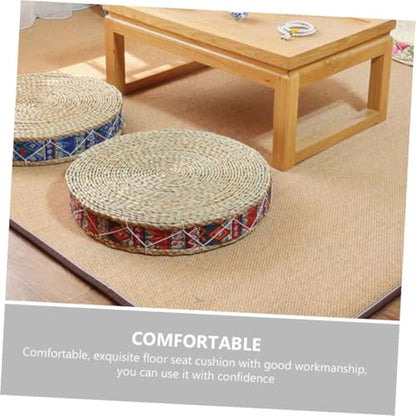 Woven Meditation Cushion Floor Pad Round Straw Sitting Mat 30cm Diameter 7cm Height Handmade Floor Cushion for Adults Yoga and Zen Seating