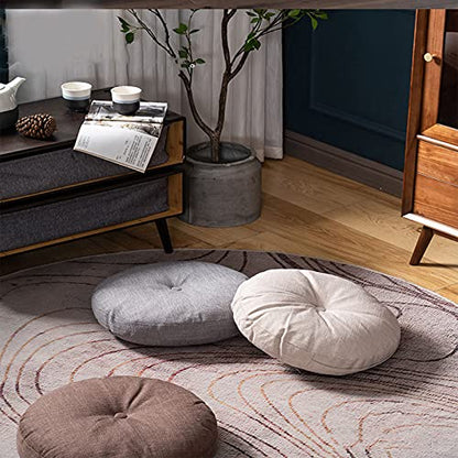 Round Yoga Seat Cushion Thicken Tufted Floor Pillow Cotton Linen Pumpkin Corduroy Meditation Cushion for Yoga Living Room Balcony Tatami-White 40x40cm(16x16inch)