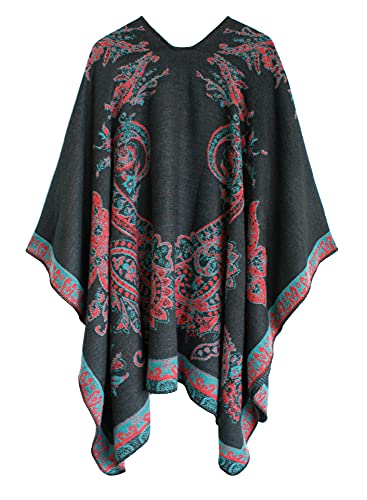 Urban CoCo Women's Color Block Shawl Wrap Open Front Poncho Cape - color: Series 29-red