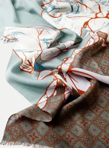 Cashmere-soft Mercerized wool Shawl Pashmina Lightweight Travel Wrap & Evening Scarf |Office |Wedding - color: Flower Shadow Blue