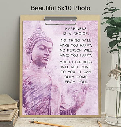 Buddhism Happiness Quote - Inspirational Saying Poster - Zen New Age Wall Art Decor - Home Decoration for Spa, Meditation Room, Yoga Studio - Gift for Women, Buddhist, Buddha Fan - Pink, Purple - 8x10 - size: 8"L x 10"W