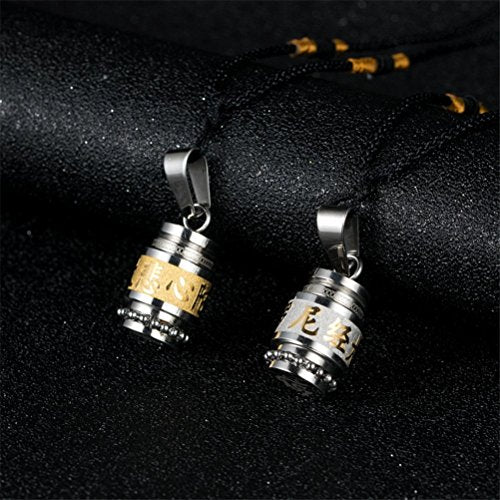 Men's Stainless Steel Open Lucky Buddha Mantra Pendant Necklace Bottle Container Memorial with Braided Rope - color: Chinese Great Compassion (Silver)