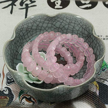 Keleny Semi Precious Stones 14mm Faceted Oval Beads Crystal Rock Elastic Bangle 7.5 Inch - color: A Grade Rose Quartz