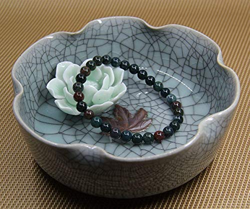 Angelstones Handmade Natural Healing Gemstone 6mm Round Beads Stretch Crystal Bracelet 7 Inch Unisex - color: Green Bloodstone Heliotrope