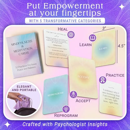 52 Somatic Therapy Exercise Cards- Mindfulness Cards for Stress Relief -Meditation Cards for Mindful Affirmations- Positive Affirmations Cards - Perfect Mindfulness and Self Care Gifts