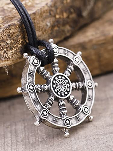 HAQUIL Buddhist Dharma Wheel of Life Dharmachakra Necklace, Buddhist Jewelry Gift for Men and Women